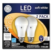 GE LED Bulbs, 100W, 15 W, A19, Soft White, PK2 93127668